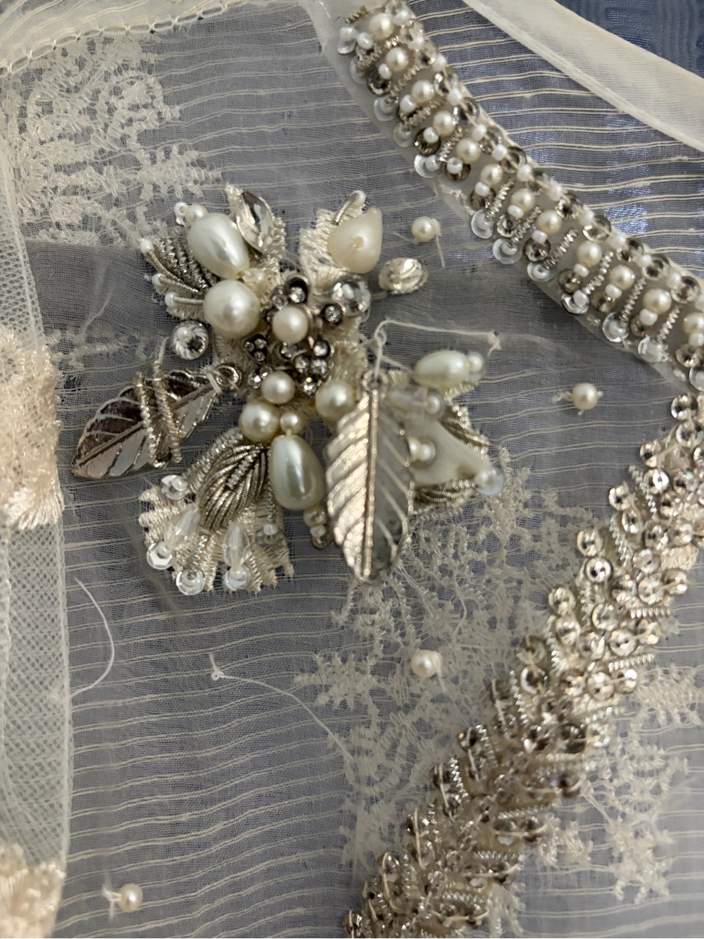 Mona Embroidery Pakistani Sheer Beaded Cream Dress Medium - Picture 5 of 9